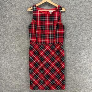 Place Dress Women S Small Red Plaid Shift Midi Sleeveless Zipper Lined Casual